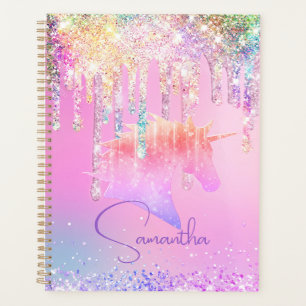 Agenda Cute Rainbow unicórnio rosa Brilhante Monograma