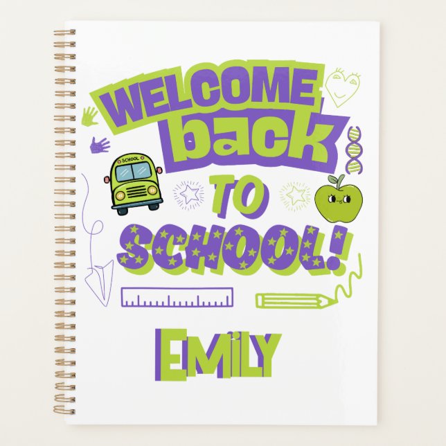 Agenda Cute Welcome Back To School Purple Green (Frente)