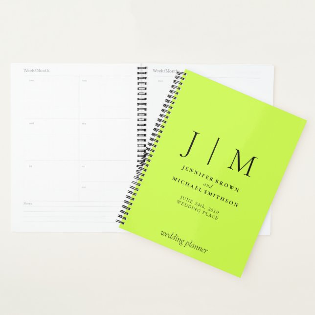 Agenda Cyber Lime Jet Black Formal Simple Day Wedding (Exibição)