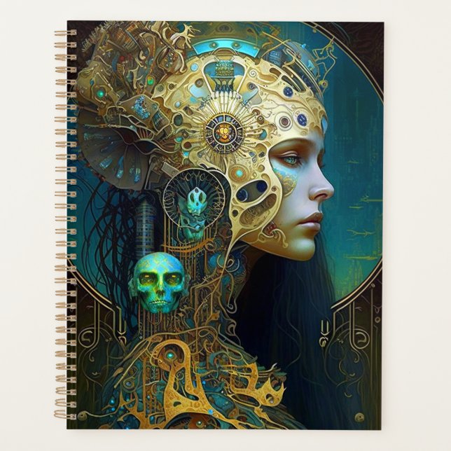 Agenda Cyborg Mulher Fantasy Sci-Fi Planner (Frente)
