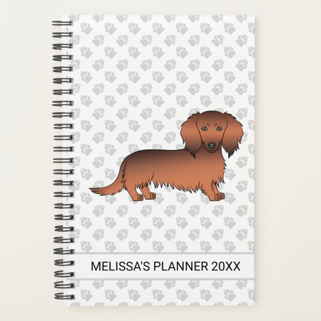 Agenda Dachshund Cartoon Cão de Pelo Longo Sable Vermelho (Frente)