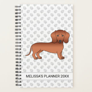 Agenda Dachshund Cartoon de Pelagem Lisa Vermelha & Texto