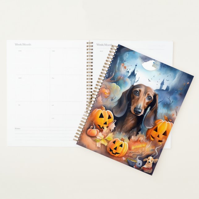 Agenda Dachshund Halloween Com Pumpkins Assustado (Exibição)
