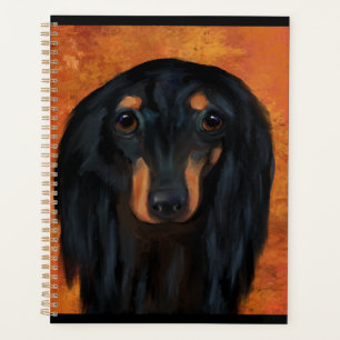 Agenda Dachshund Preto de Cabelo Longo  
