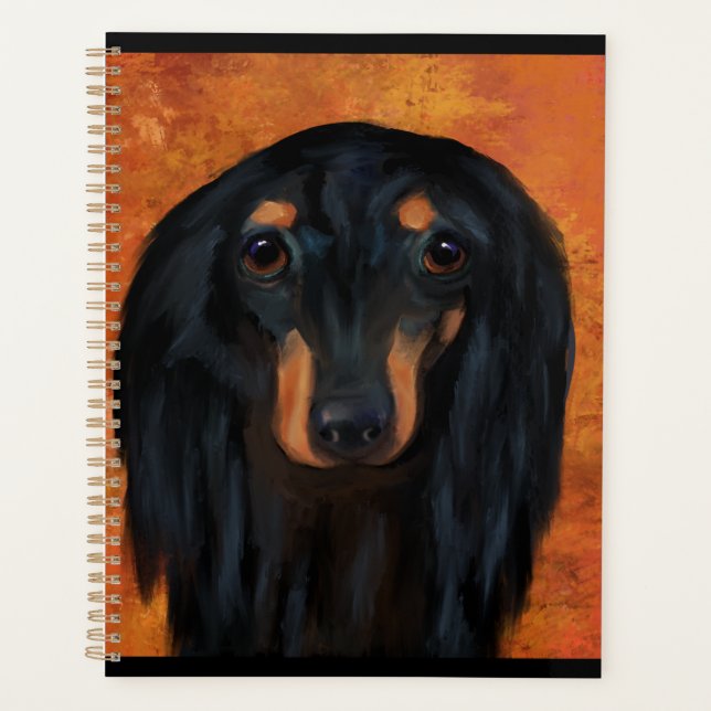 Agenda Dachshund Preto de Cabelo Longo   (Frente)
