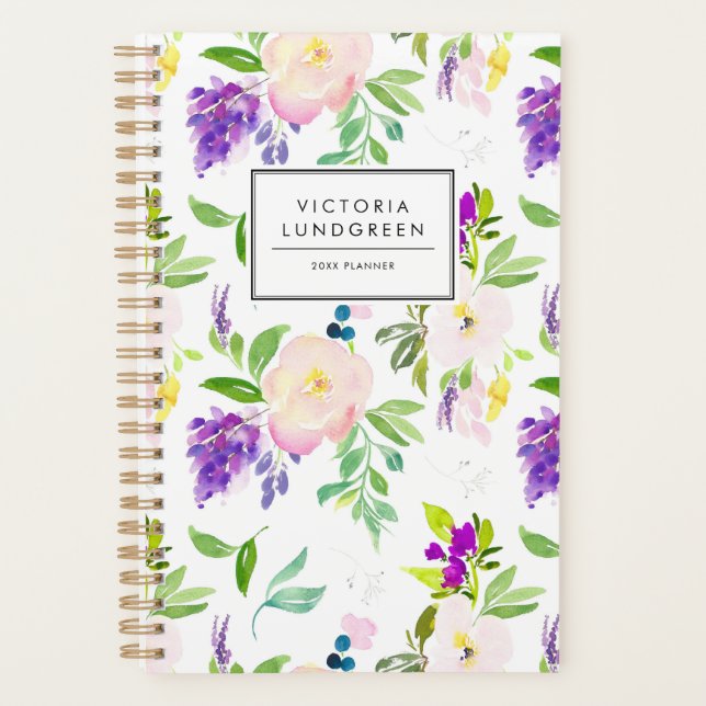 Agenda Dacil Watercolor Peonies e Wisterias Floral (Frente)