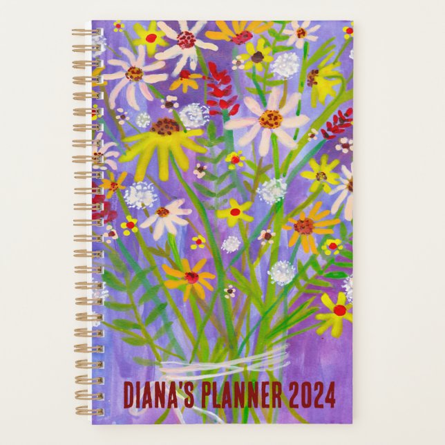 Agenda Daisy Buquê Flowers Blooms Floral Purple CUSTOM (Frente)