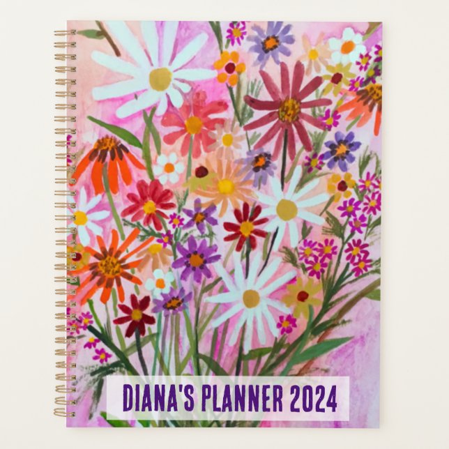 Agenda Daisy Buquê Flowers Blooms Floral Rosa PERSONALIZA (Frente)
