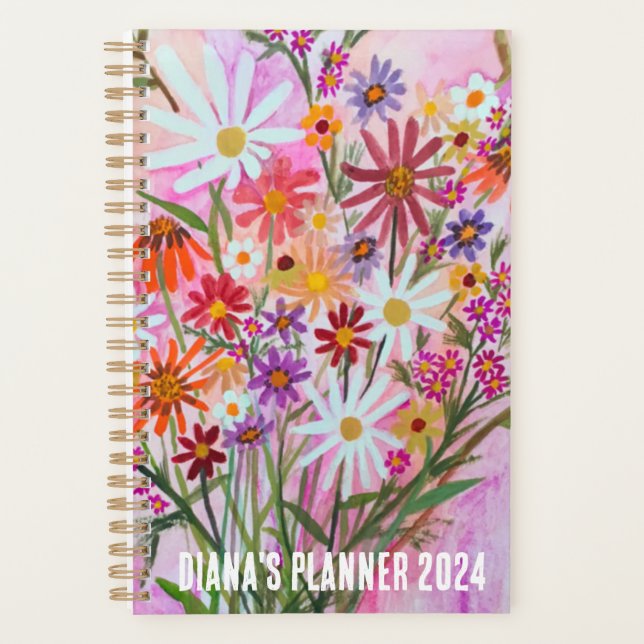 Agenda Daisy Buquê Flowers Blooms Floral Rosa PERSONALIZA (Frente)
