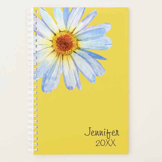 Agenda Daisy Flower Personalizada de Trendência Amarela P (Frente)