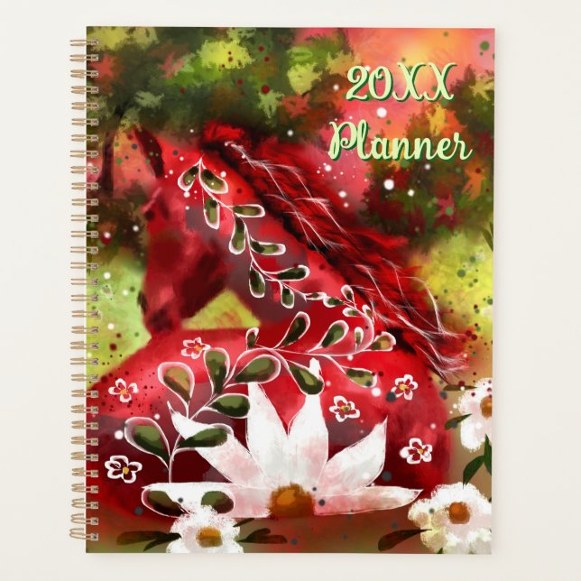 Agenda Daisy Horse Abstrato Art Red White Floral (Frente)
