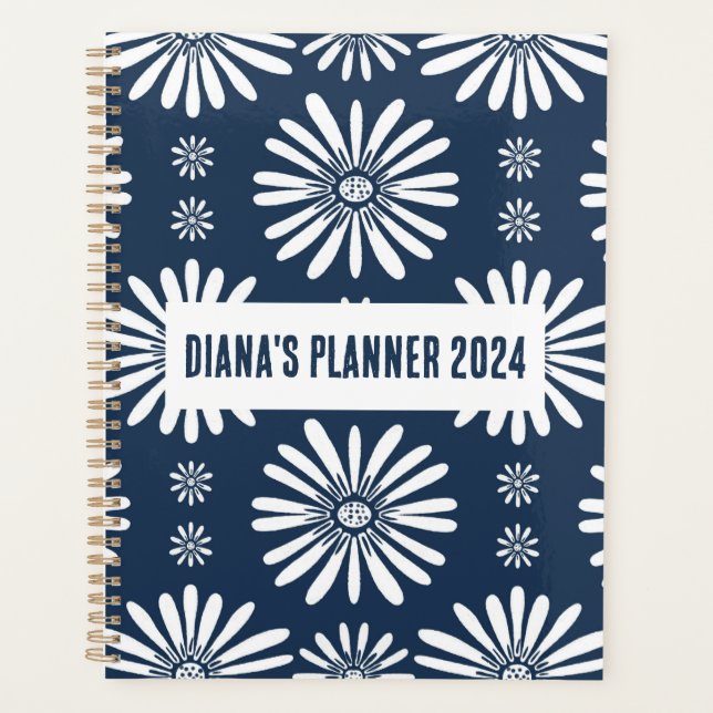 Agenda Daisy Pattern Flowers Blooms Floral Marinho PERSON (Frente)