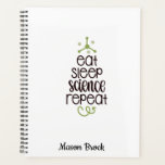 Agenda Dama personalizada da Engraçado Escola de Ciência<br><div class="desc">Esta engraçada design do "Coma Repetição de Ciência do Sono" é perfeita para estudantes de todas as séries! Pode ser personalizado com o nome do seu filho. Excelente para o presente de volta à escola,  presente de aniversário da criança e outros presentes de feriado.</div>