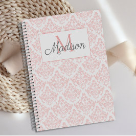 Agenda Damasco Creme Rosa Monograma Fofo Feminino da Moda