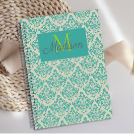 Agenda Damasco Verde Creme Monograma Fofo Feminino Tendên