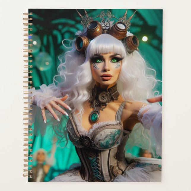 Agenda Dançarino Verde Futurístico Vitoriano Steampunk (Frente)