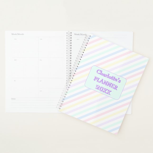 Agenda Danos Diagonais Stripes Arco-Íris Pastel Ano (Exibição)