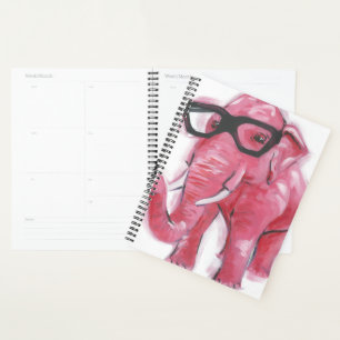 Agenda Dapper Animal   Elefante Rosa Em Óculos