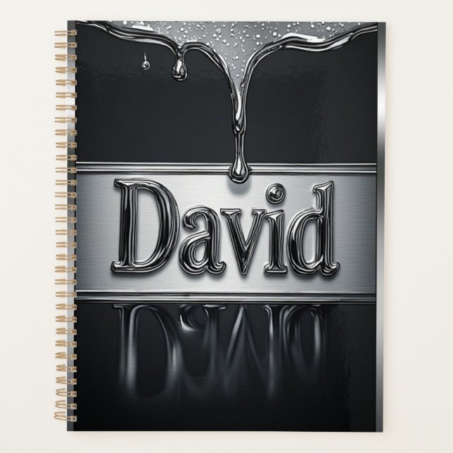 Agenda David Nome em Cromo de Metal Líquido (Frente)