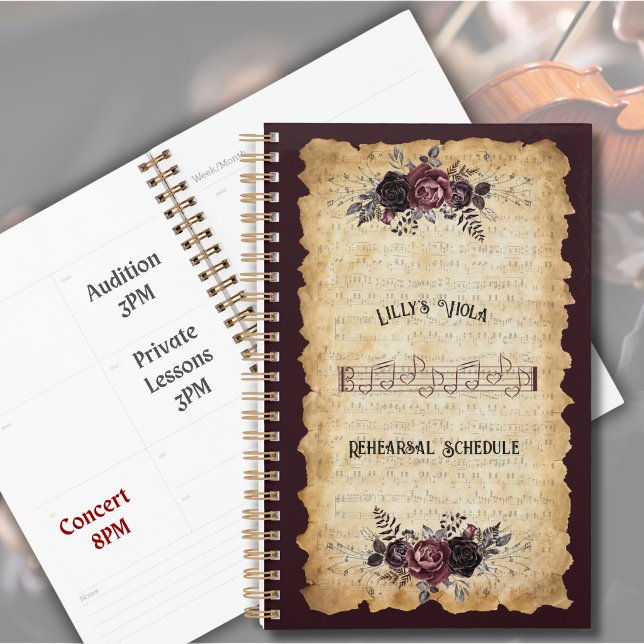 Agenda de Horário de Ensaios de Viola Clássica Ant (Stay on track for orchestra season with a custom alto clef viola rehearsal planner.)
