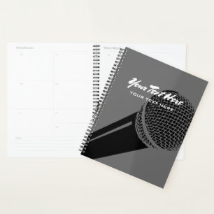 Agenda de planejador de podcast com design de logo