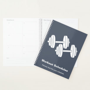 Agenda de Treino com Halteres Cinza e Branco Minim