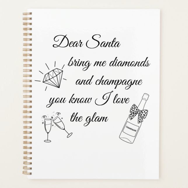 Agenda Dear Santa Champagne & Diamonds Line Art Design (Frente)
