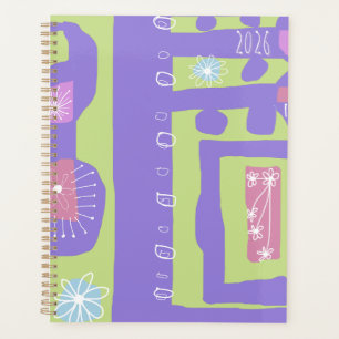 Agenda Decalque Floral Impressão Étnica Roxo Verde Branco