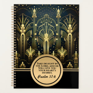 Agenda Deco De Arte Gatsby Preto E Dourado Com Verso Bíbl