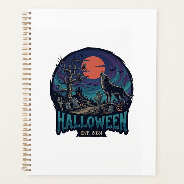 Agenda Decoração de Halloween Lobo Uivando Lua Vermelha M (Frente)