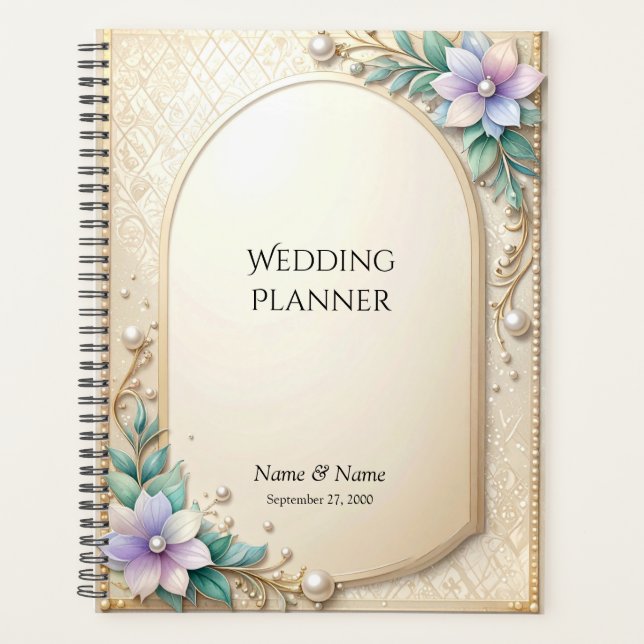 Agenda Decorative Floral Frame with Pearls Planner (Frente)