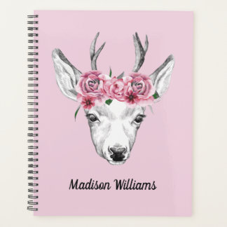 Agenda Deer de Flores de Aquarela | Adicione seu nome