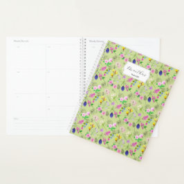 Agenda Delicar flores silvestres de aquarela em verde