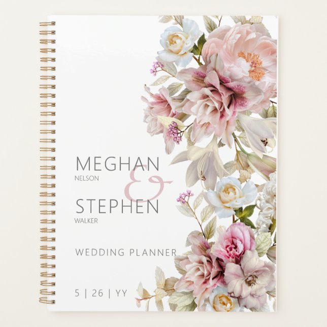 Agenda Delicar Rosa de Blush Rosa Moderno e Casamento Lil (Frente)