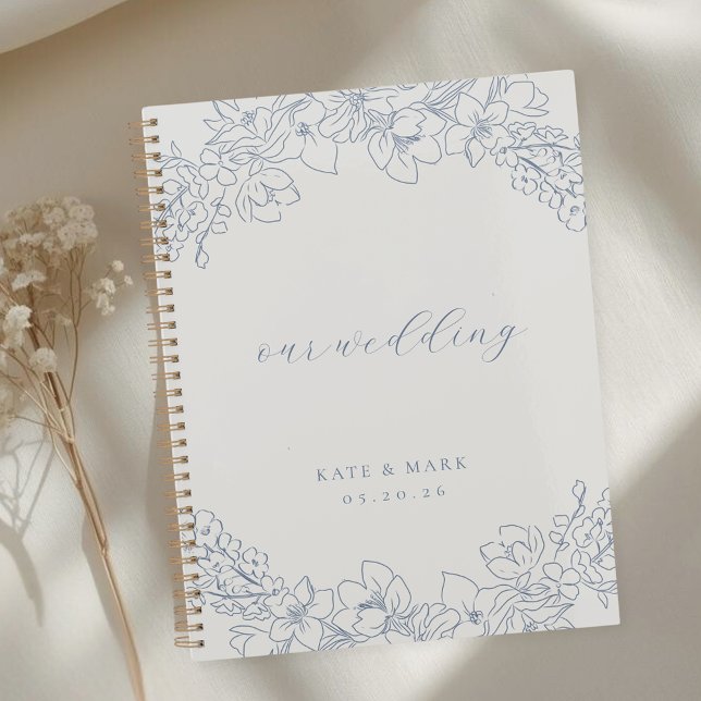 Agenda Delicate Blue Floral Wedding Planner Notebook (Criador carregado)