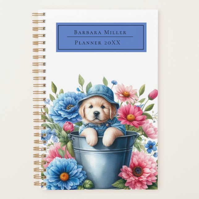 Agenda Denim Puppy Meadow Pink Blue Dog Lover (Frente)