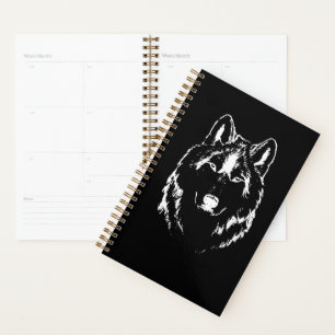 Agenda Desenho Da Cabeça Do Lobo Negro E Branco Engraçado