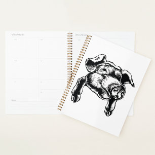 Agenda Desenho de Cabeça de Porco em Preto e Branco