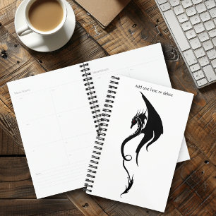 Agenda Desenho de Ilustração Tribal de Dragão Branco Pret