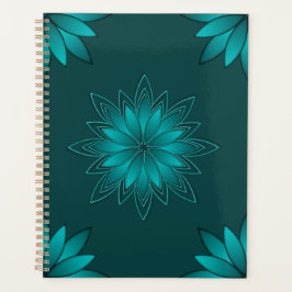 Agenda Desenho de Mandala de Folha Verde-azulado em Ciano