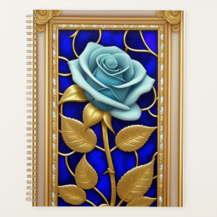 Agenda Desenho de Rosa Azul em Vidro Colorido