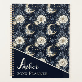Agenda Desenho Floral Celestial de Meia-Noite & Lua Cresc