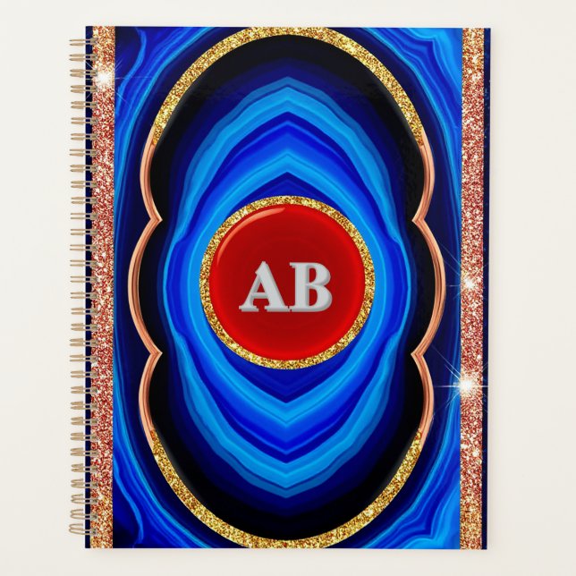 Agenda Desenho Geométrico Abstrato com Azul Vermelho e Do (Frente)