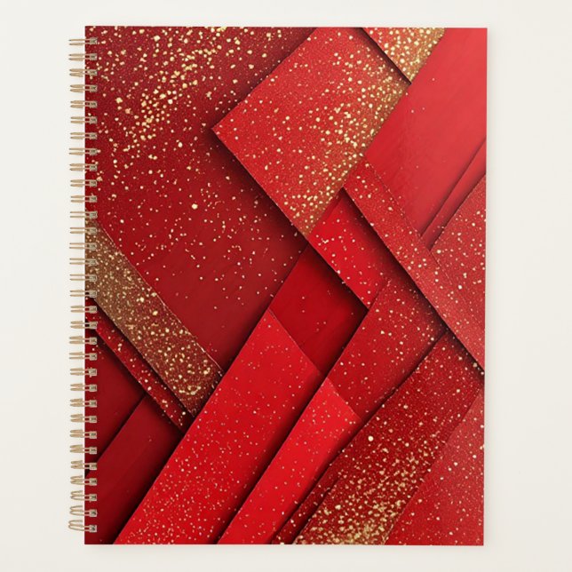 Agenda Desenho Geométrico Abstrato Vermelho e Dourado (Frente)