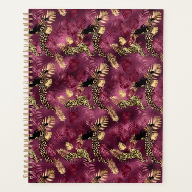 Agenda Design 10 da Série Burgundy e Dourada Leopard (Frente)