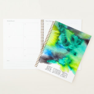 Agenda Design abstrato verde de aquarelas