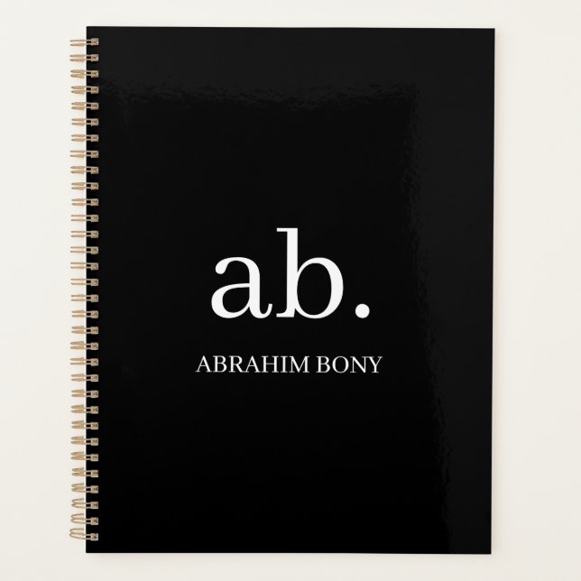 Agenda Design Clássico de Monograma Preto e Branco (Frente)