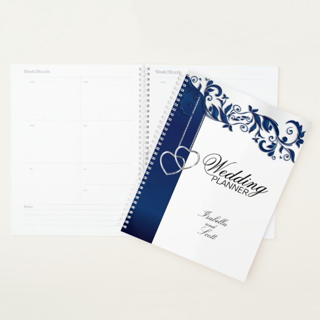 Agenda Design de Casamento Floral marinho Azul (Exibição)
