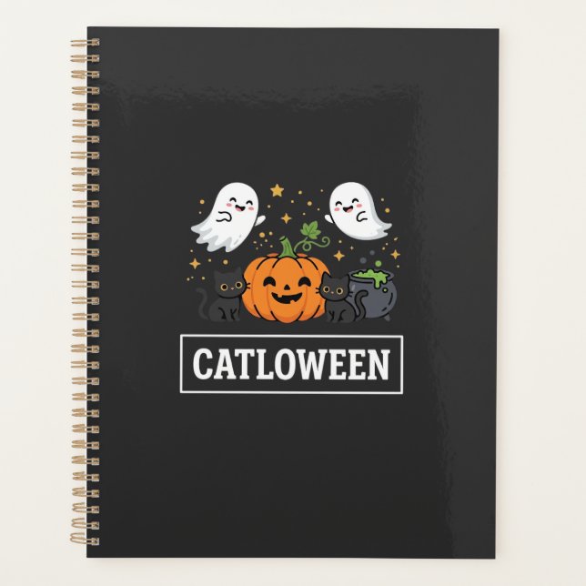 Agenda Design de Gato Fantasma Fofo Catloween de Hallowee (Frente)