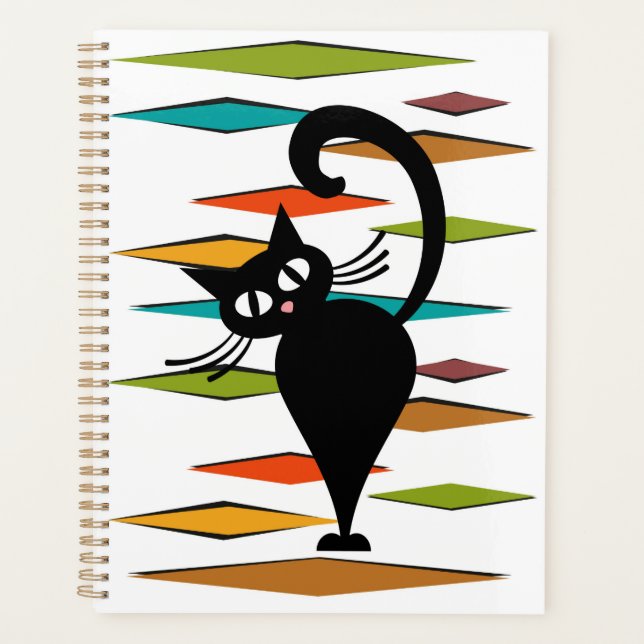 Agenda design de gato preto meio século (Frente)